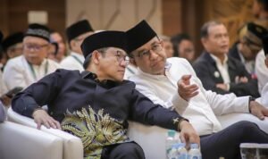 Paslon Capres-cawapres nomor urut 1, Anies Baswedan dan Muhaimin Iskandar alias Cak Imin, pada acara Deklarasi Dukungan Keluarga Besar HMI kepada Anies-Cak Imin, di Lippo Kuningan, Jakarta Selatan, Rabu (27/12/2023).